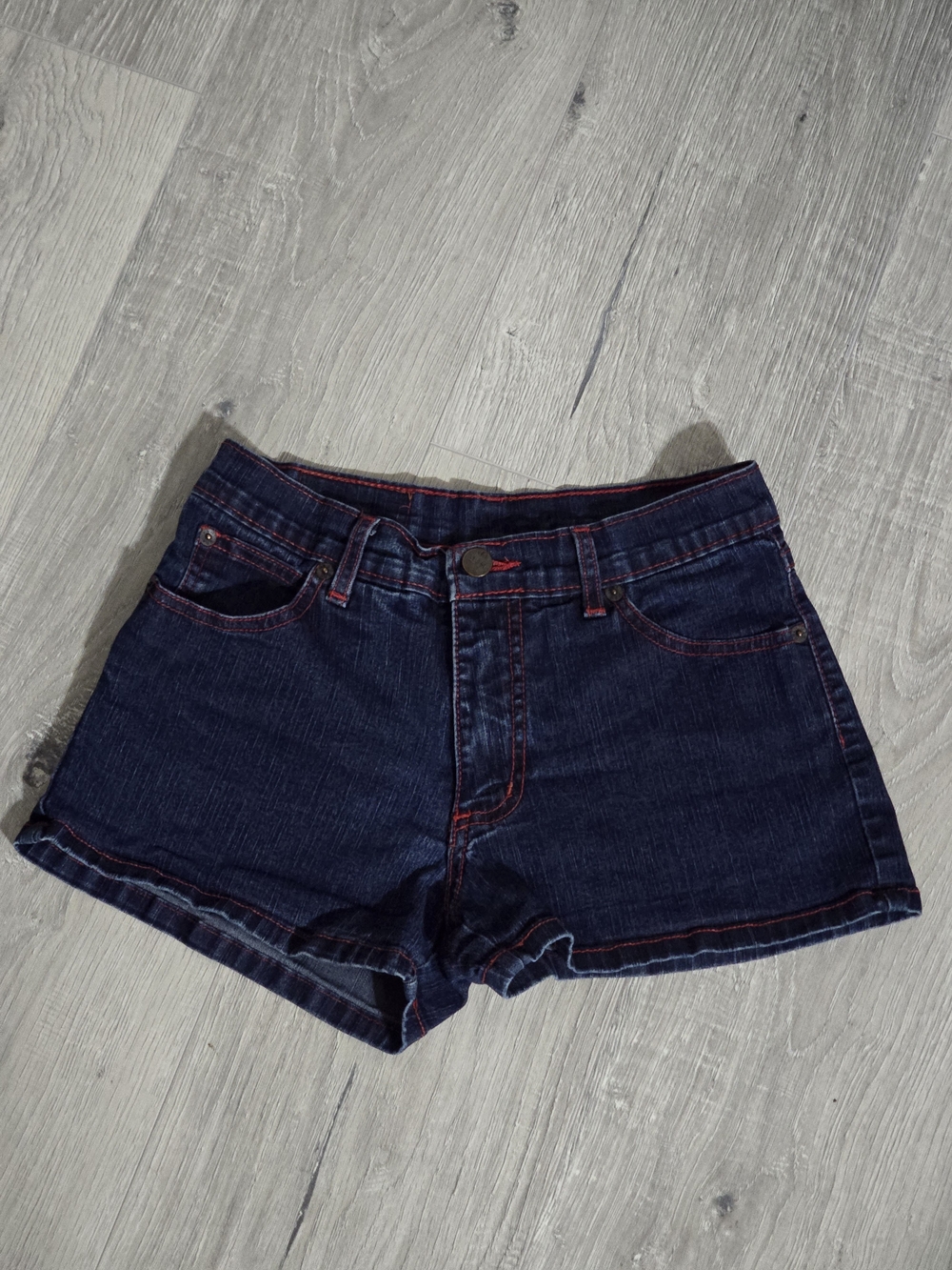 Women's Dark Indigo Jean Shorts with Red Stitching